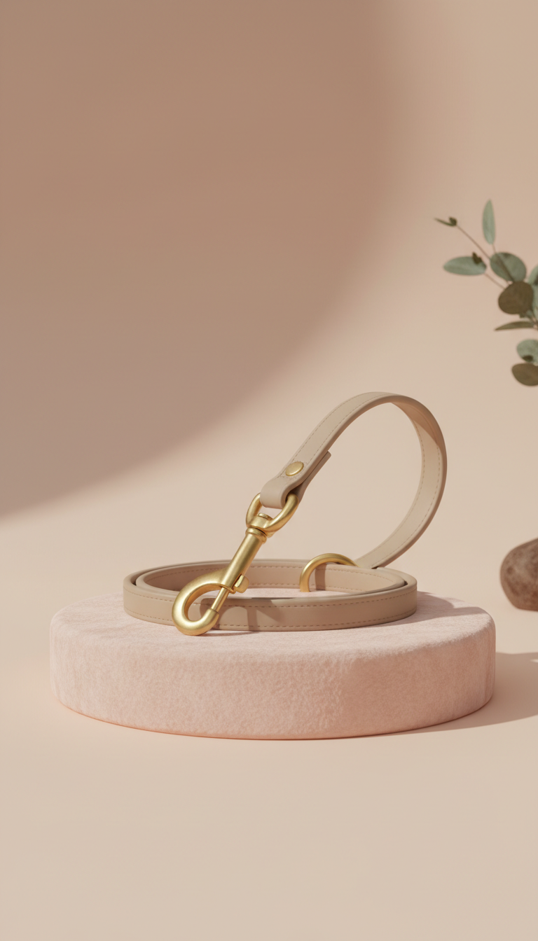 Champagne Beige Leash With Brass Hardware
