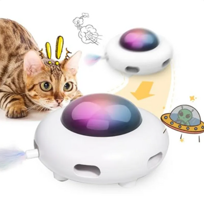 Interactive Automatic Feather Cat Toy with Hair Remover and LED Lights - USB Rechargeable